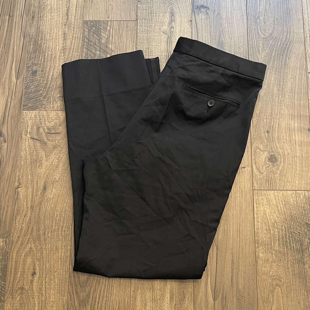 Super 130s Fine Worsted Wool Black Tuxedo Trousers Adjustable Waist 30.5 Inseam